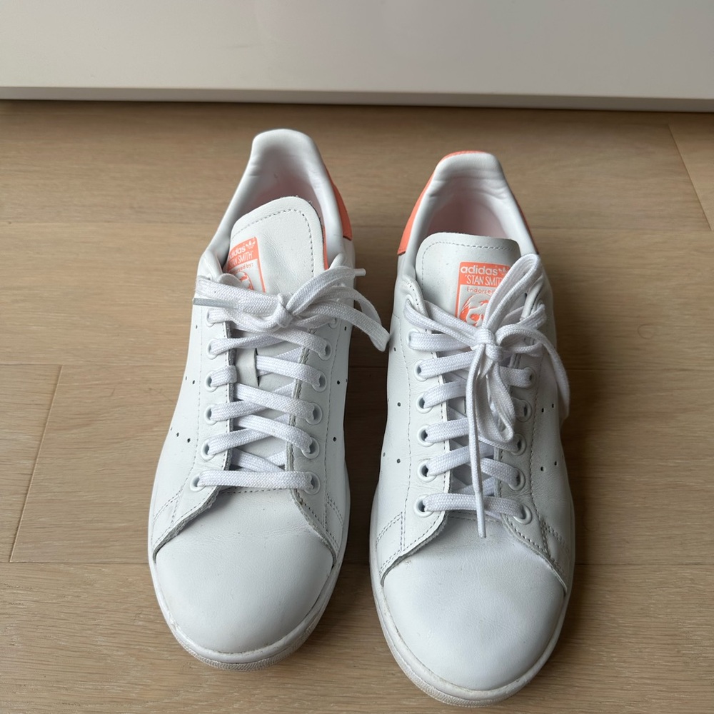 Adidas White Sneakers with Pink Accents